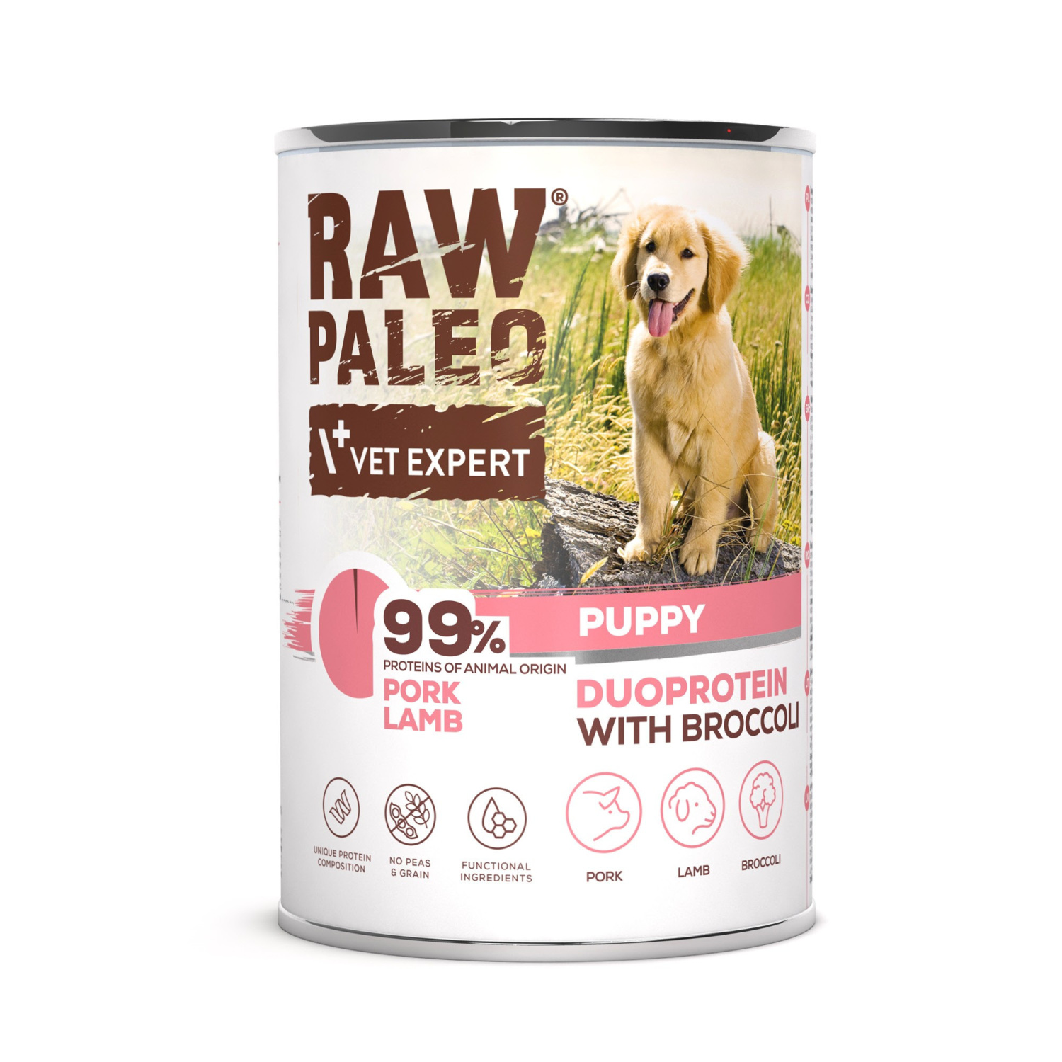 RAW PALEO PORK&LAMB PUPPY CAN - mokré krmivo pre šteniatka, duoproteín, bravčové a jahňacie mäso