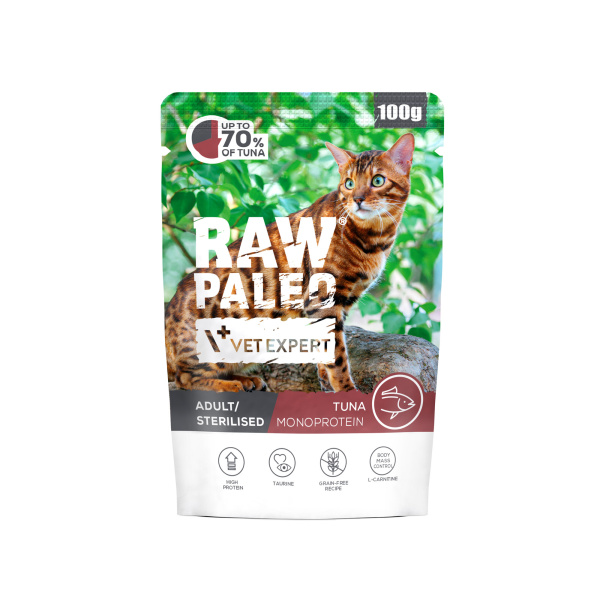 RAW PALEO TUNIAK PRE DOSPELÉ/STERILIZOVANÉ MAČKY 100 G