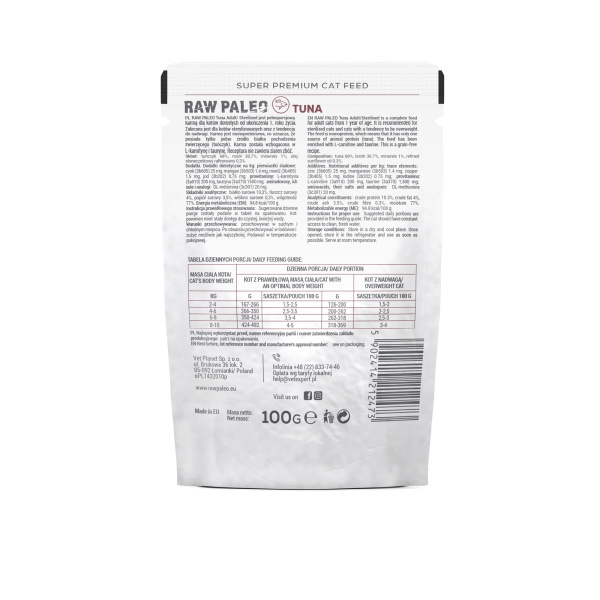 RAW PALEO TUNIAK PRE DOSPELÉ/STERILIZOVANÉ MAČKY 100 G