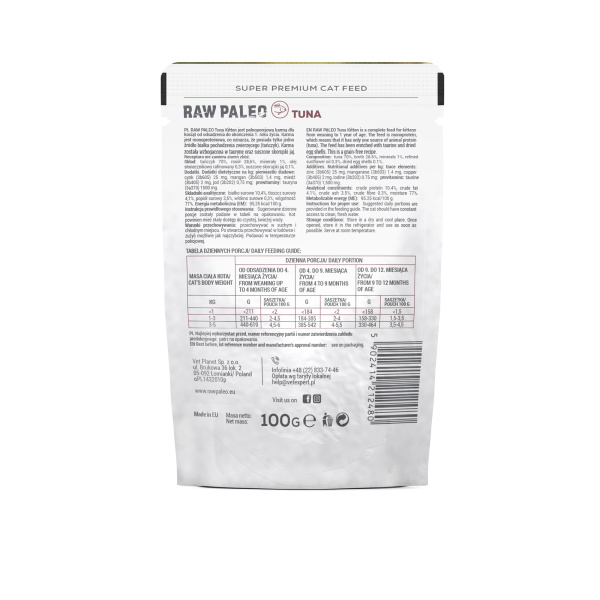 RAW PALEO KITTEN MAČKA TUNA 100G