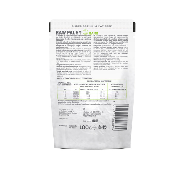 RAW PALEO ADULT CAT GAME 100G