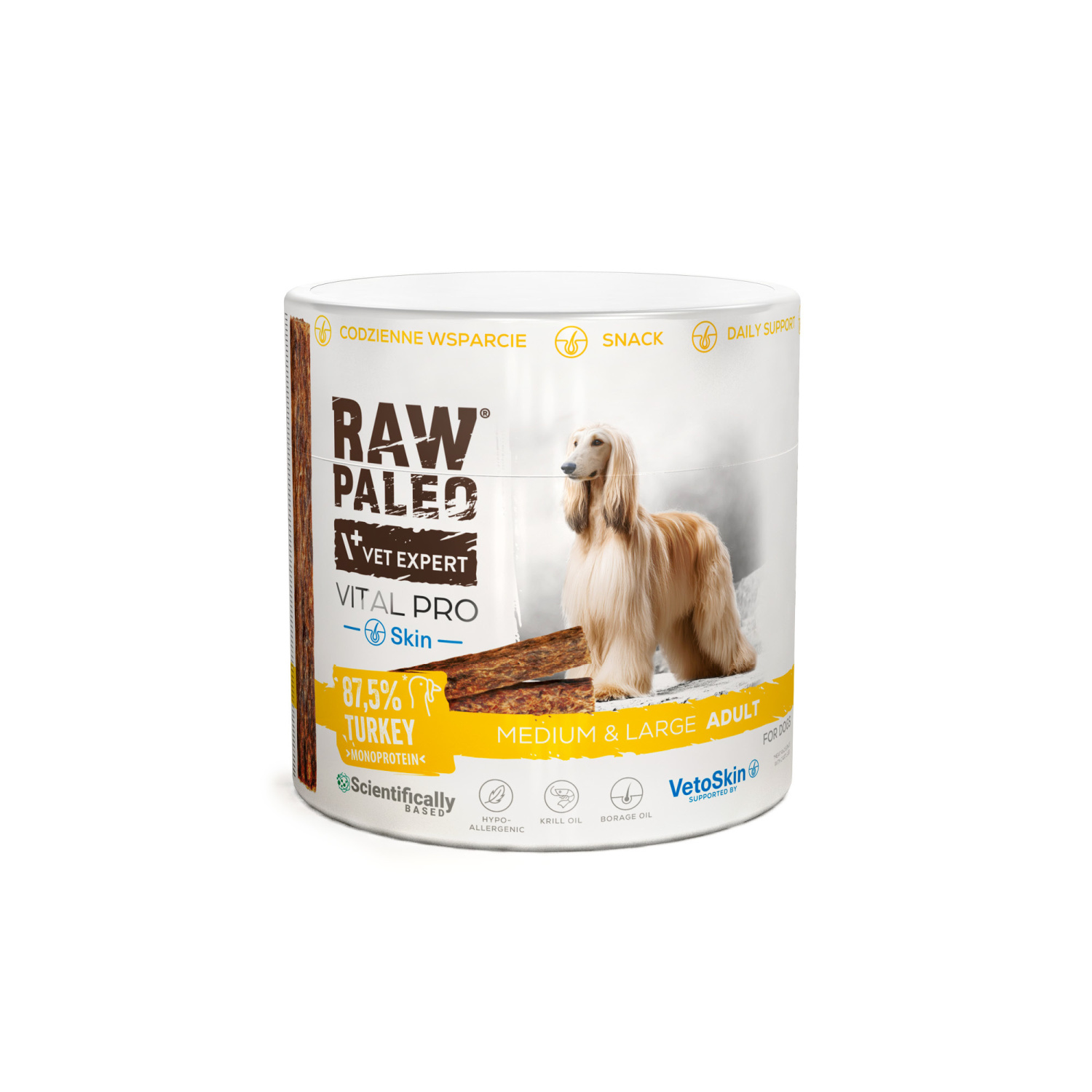 RAW PALEO Vital Pro Skin & Coat Turkey Medium Large 100g - hypoalergénna monoproteínová funkčná maškrta – tyčinka pre psa