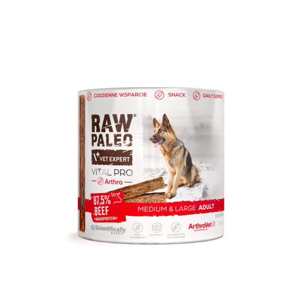 RAW PALEO Vital Pro Arthro Beef Medium Large 100g - hypoalergénna monoproteínová funkčná maškrta – tyčinka pre psa