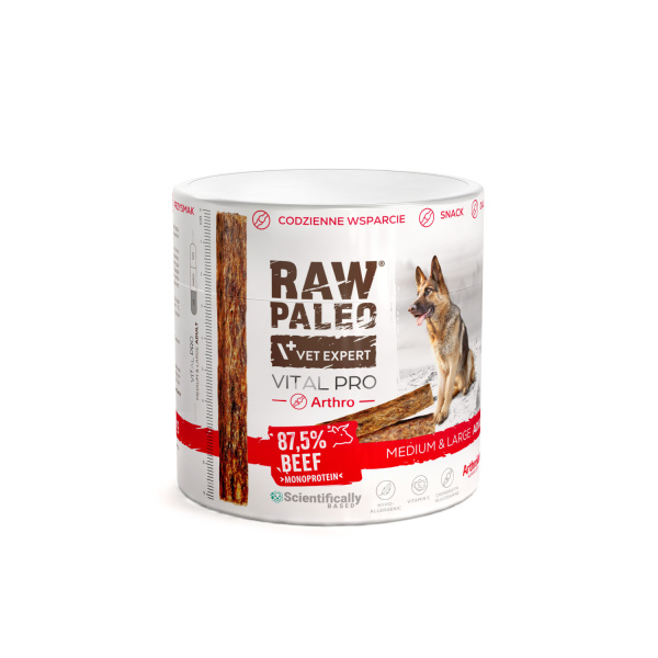 RAW PALEO Vital Pro Arthro Beef Medium Large 100g - hypoalergénna monoproteínová funkčná maškrta – tyčinka pre psa