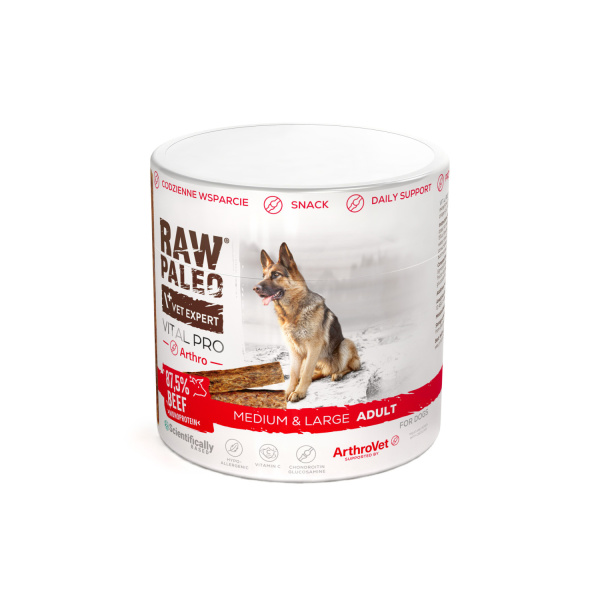 RAW PALEO Vital Pro Arthro Beef Medium Large 100g - hypoalergénna monoproteínová funkčná maškrta – tyčinka pre psa