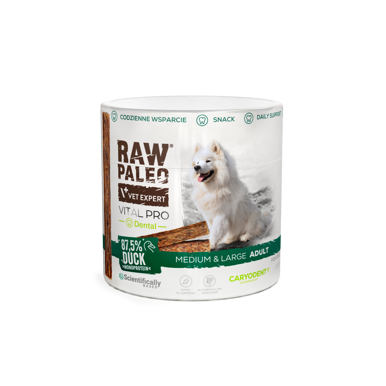 RAW PALEO Vital Pro Dental Duck Medium Large 100g - hypoalergénna monoproteínová funkčná maškrta – tyčinka pre psa