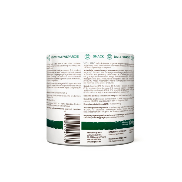 RAW PALEO Vital Pro Dental Duck Medium Large 100g - hypoalergénna monoproteínová funkčná maškrta – tyčinka pre psa