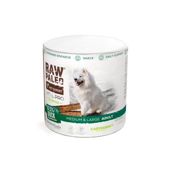 RAW PALEO Vital Pro Dental Duck Medium Large 100g - hypoalergénna monoproteínová funkčná maškrta – tyčinka pre psa
