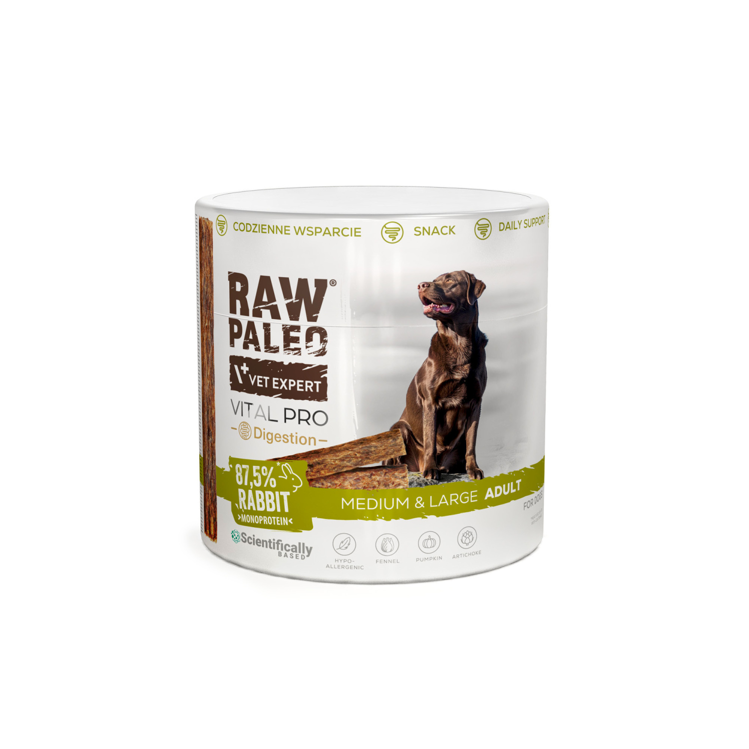 RAW PALEO Vital Pro Digestion Rabbit Medium Large 100g - hypoalergénna monoproteínová funkčná maškrta – tyčinka pre psa
