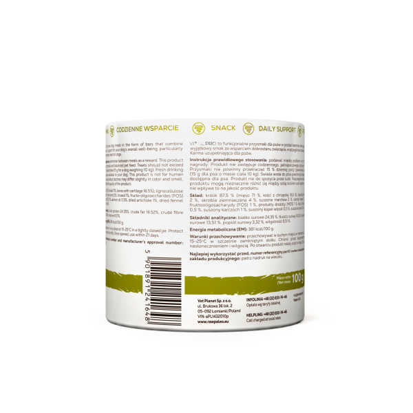 RAW PALEO Vital Pro Digestion Rabbit Medium Large 100g - hypoalergénna monoproteínová funkčná maškrta – tyčinka pre psa