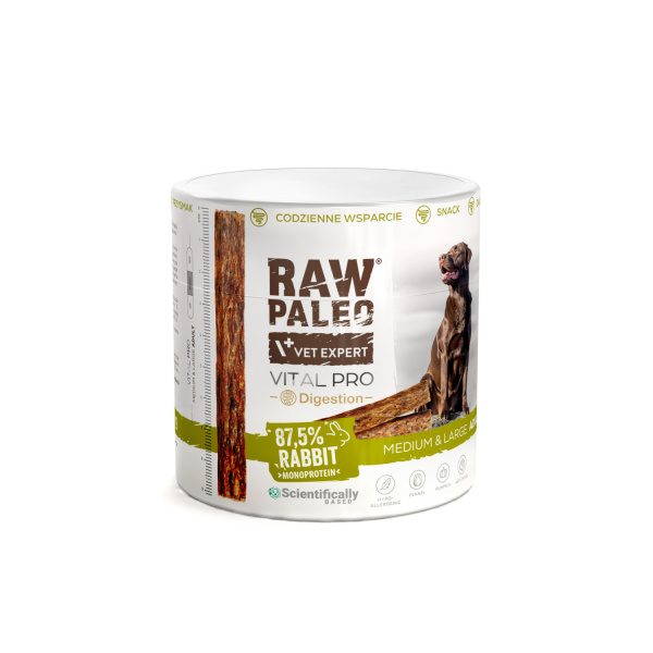 RAW PALEO Vital Pro Digestion Rabbit Medium Large 100g - hypoalergénna monoproteínová funkčná maškrta – tyčinka pre psa