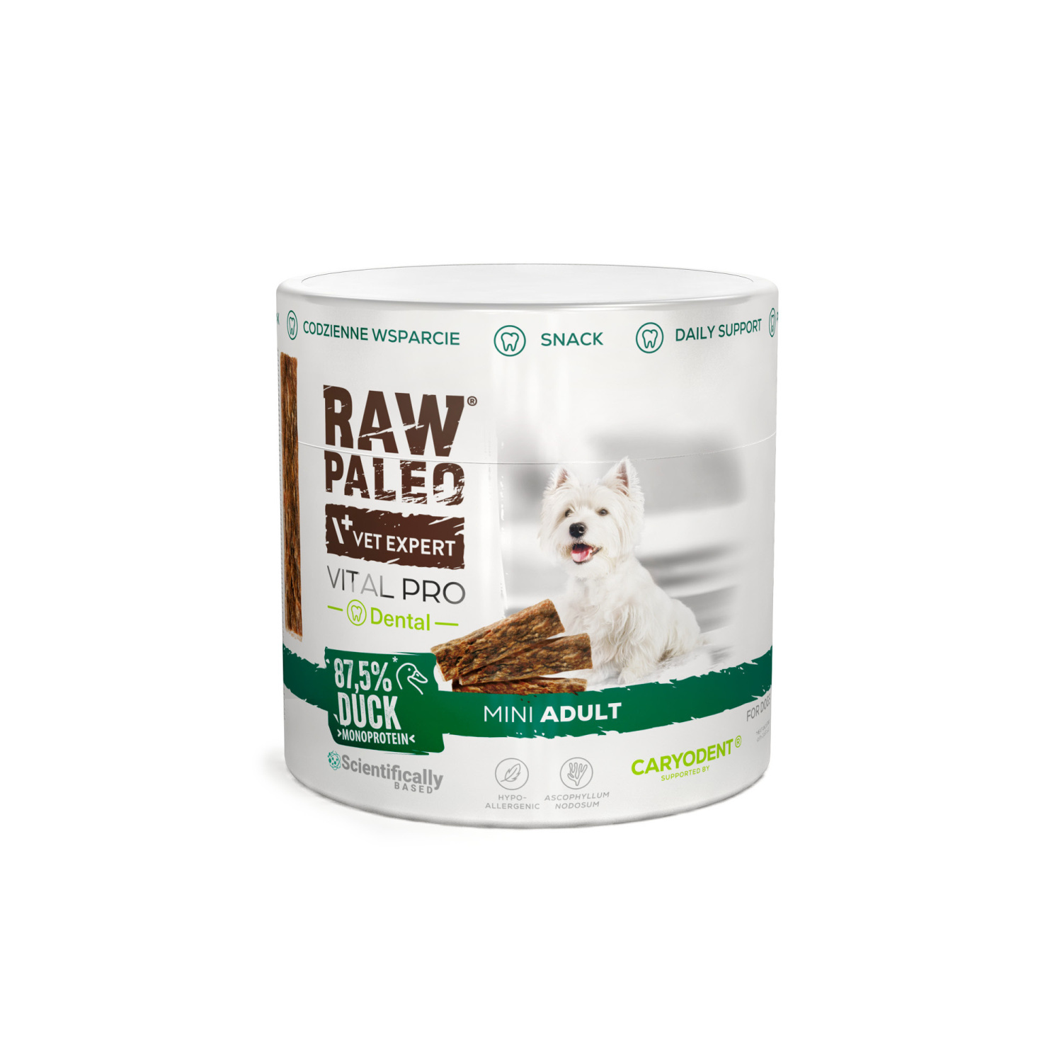 RAW PALEO Vital Pro Dental Duck Mini 100g - hypoalergénna monoproteínová funkčná maškrta – tyčinka pre psa