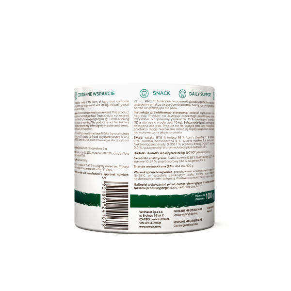 RAW PALEO Vital Pro Dental Duck Mini 100g - hypoalergénna monoproteínová funkčná maškrta – tyčinka pre psa