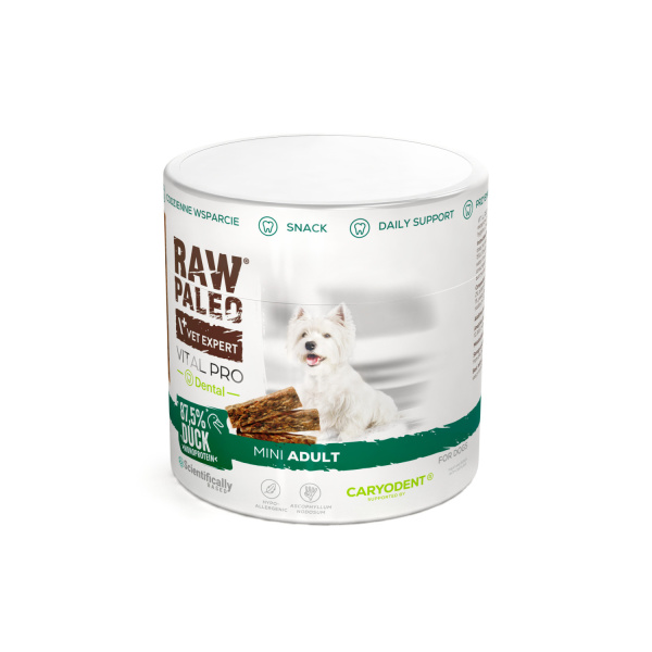 RAW PALEO Vital Pro Dental Duck Mini 100g - hypoalergénna monoproteínová funkčná maškrta – tyčinka pre psa