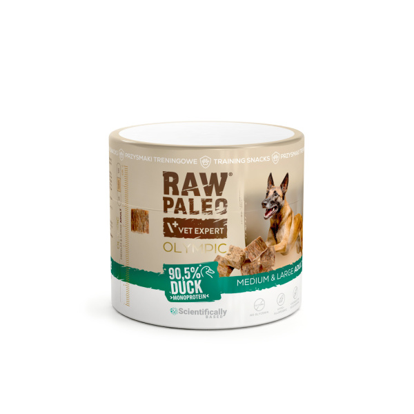 RAW PALEO Olympic Duck Medium Large 90g - hypoalergénna monoproteínová tréningová maškrta pre psa