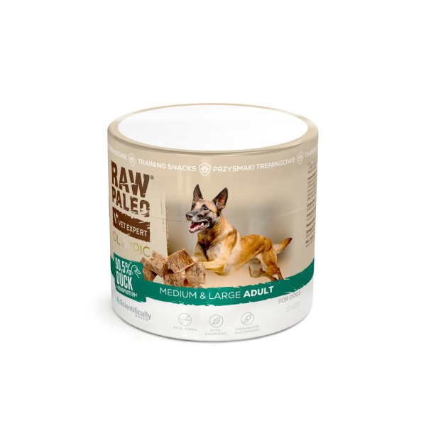 RAW PALEO Olympic Duck Medium Large 90g - hypoalergénna monoproteínová tréningová maškrta pre psa
