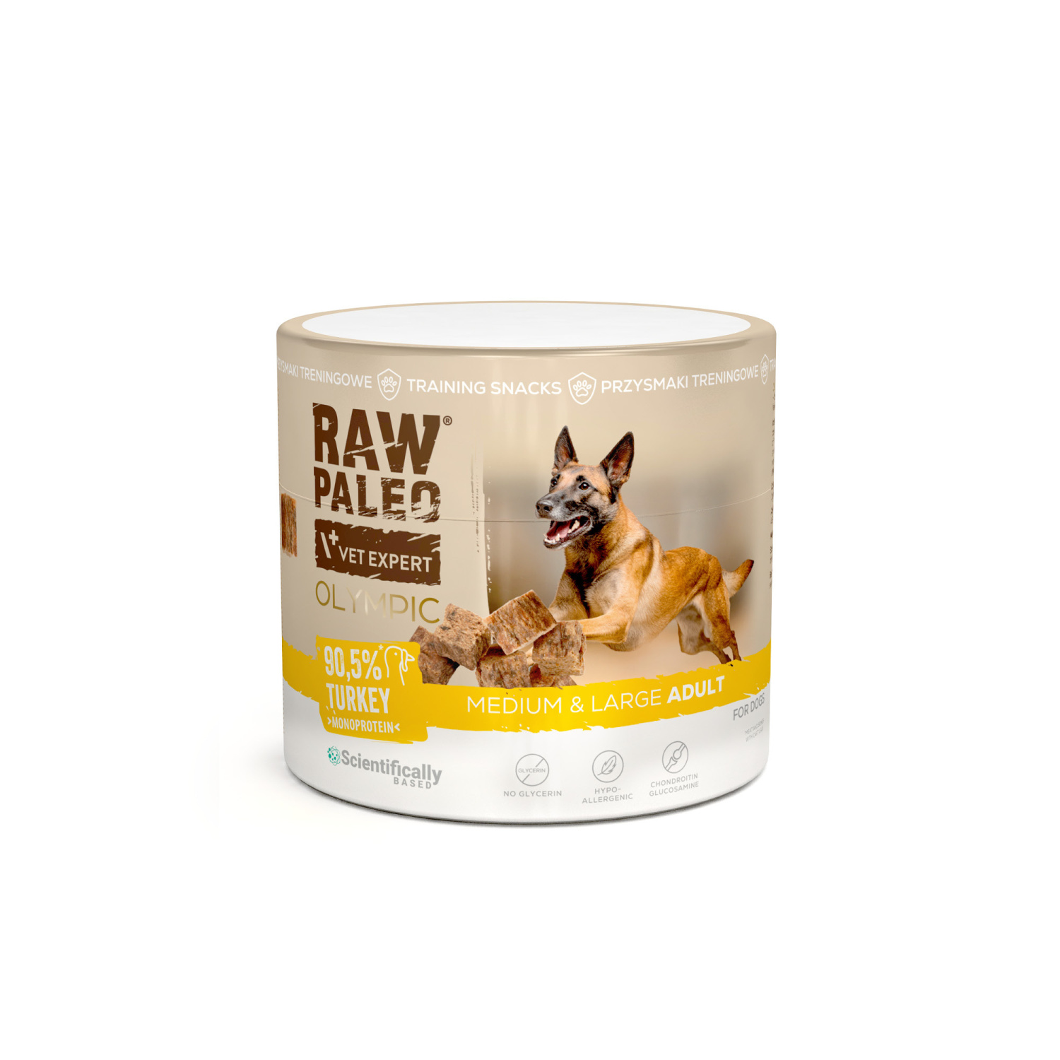 RAW PALEO Olympic Turkey Medium Large 90g - hypoalergénna monoproteínová tréningová maškrta pre psa