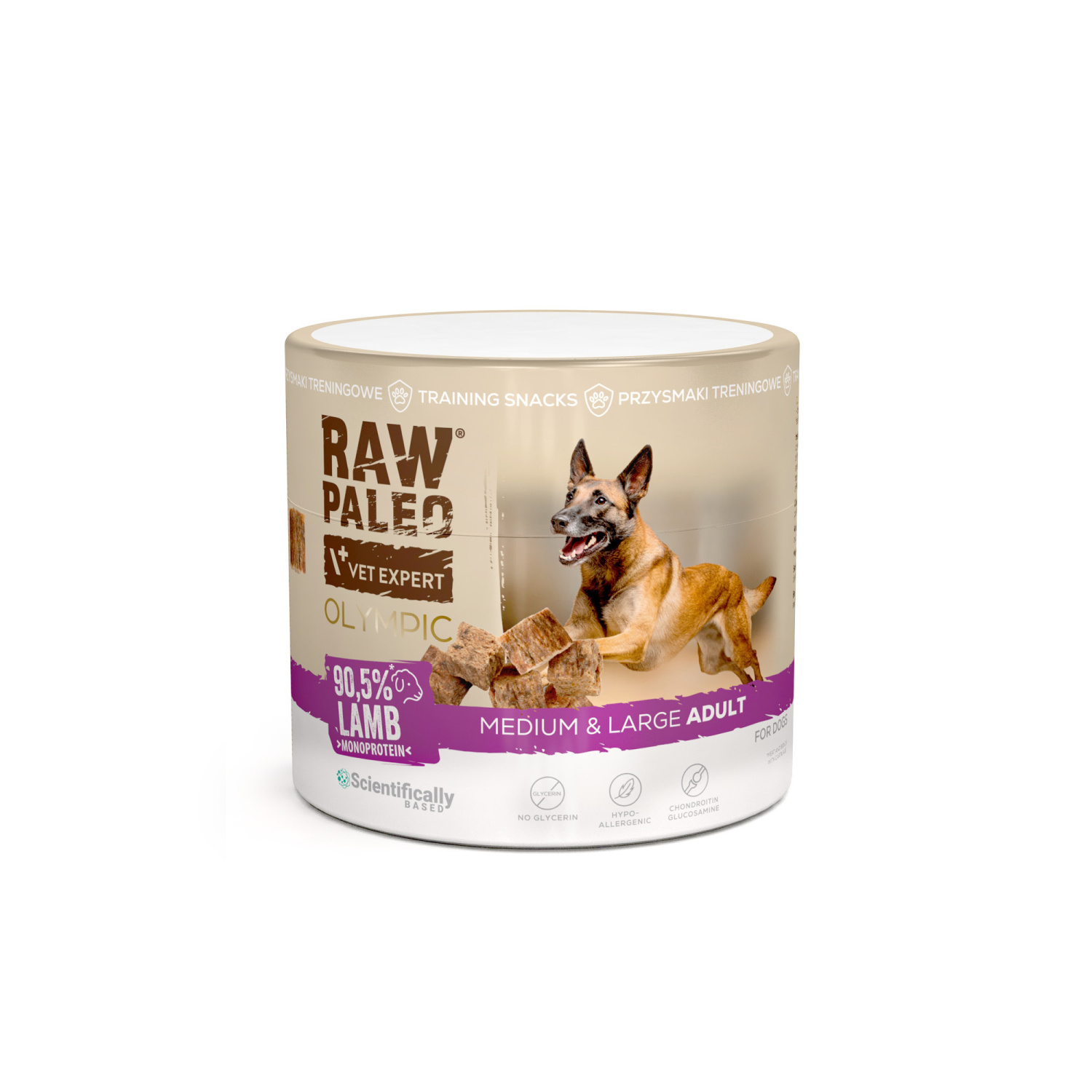 RAW PALEO Olympic Lamb Medium Large 90g - hypoalergénna monoproteínová tréningová maškrta pre psa