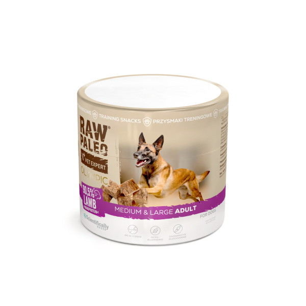 RAW PALEO Olympic Lamb Medium Large 90g - hypoalergénna monoproteínová tréningová maškrta pre psa