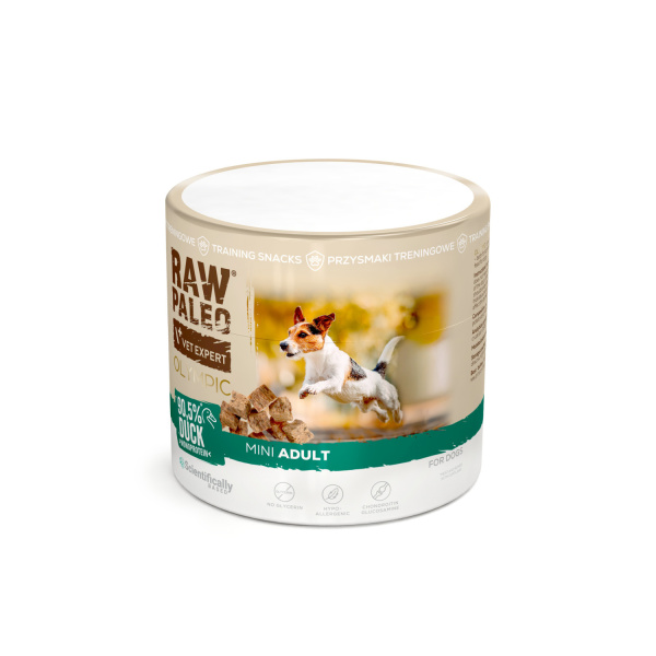 RAW PALEO Olympic Duck Mini 90g - hypoalergénna monoproteínová tréningová maškrta pre psa