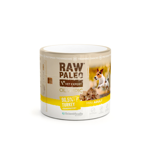 RAW PALEO Olympic Turkey Mini 90g - hypoalergénna monoproteínová tréningová maškrta pre psa