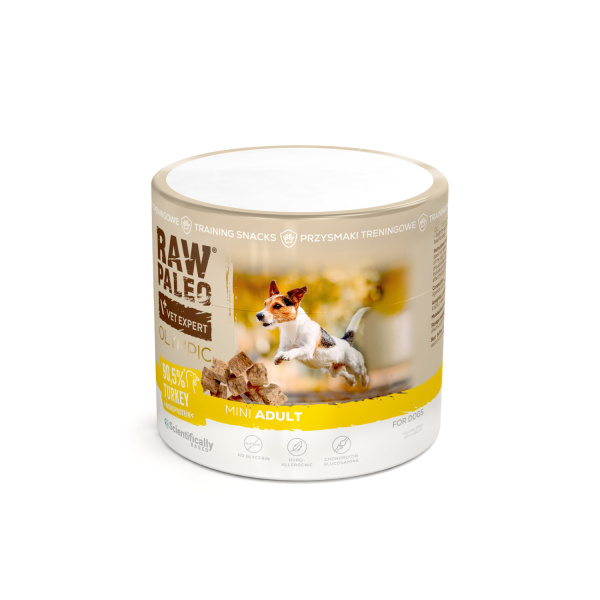 RAW PALEO Olympic Turkey Mini 90g - hypoalergénna monoproteínová tréningová maškrta pre psa