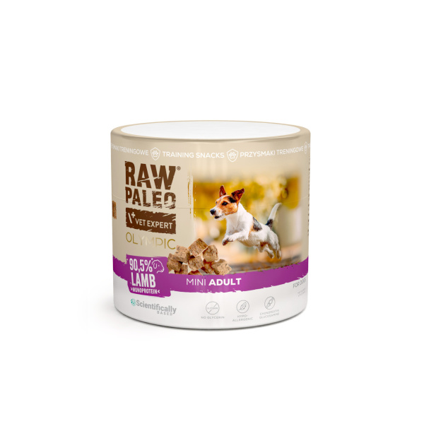 RAW PALEO Olympic Lamb Mini 90g - hypoalergénna monoproteínová tréningová maškrta pre psa