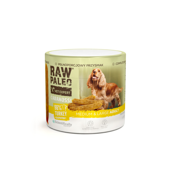 RAW PALEO Cabanossi Turkey Medium Large 100g - kompletná prírodná maškrta vo forme klobásky pre psa