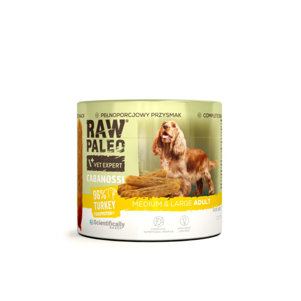 RAW PALEO Cabanossi Turkey Medium Large 100g - kompletná prírodná maškrta vo forme klobásky pre psa