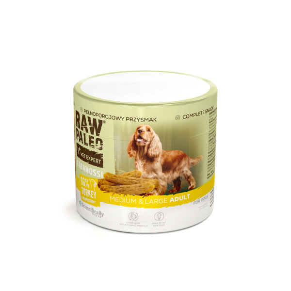 RAW PALEO Cabanossi Turkey Medium Large 100g - kompletná prírodná maškrta vo forme klobásky pre psa