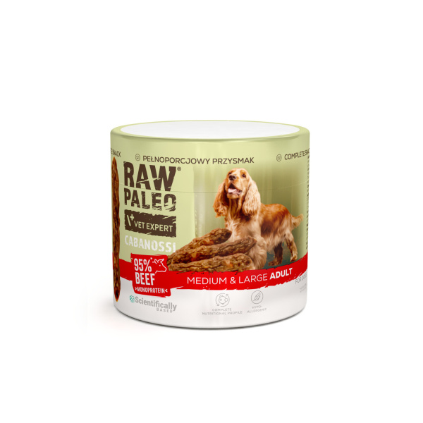 RAW PALEO Cabanossi Beef Medium Large 100g - kompletná prírodná maškrta vo forme klobásky pre psa