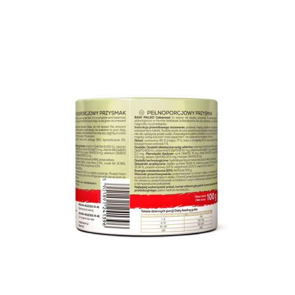 RAW PALEO Cabanossi Beef Medium Large 100g - kompletná prírodná maškrta vo forme klobásky pre psa