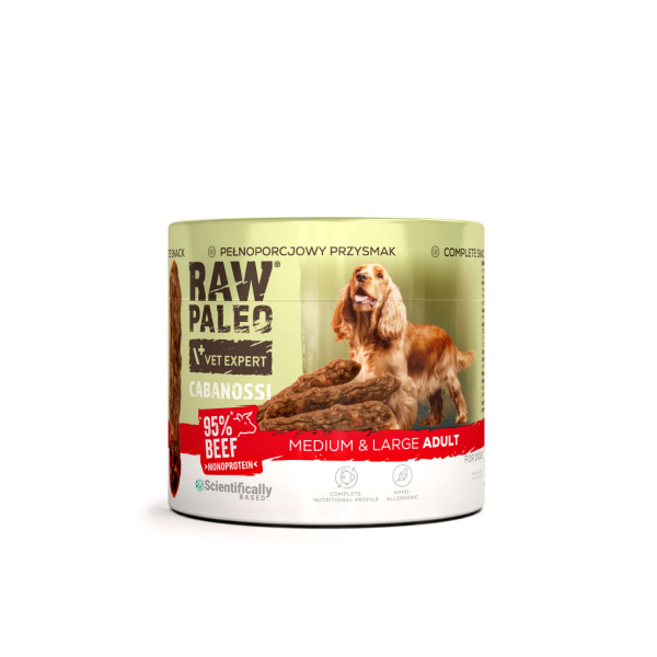 RAW PALEO Cabanossi Beef Medium Large 100g - kompletná prírodná maškrta vo forme klobásky pre psa