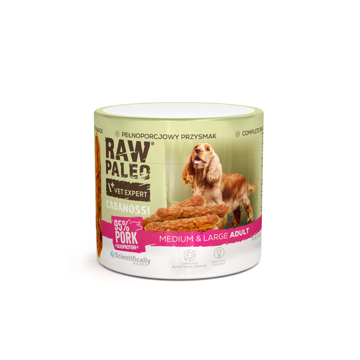 RAW PALEO Cabanossi Pork Medium Large 100g - kompletná prírodná maškrta vo forme klobásky pre psa
