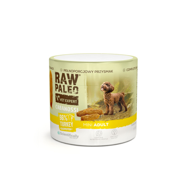 RAW PALEO Cabanossi Turkey Mini 100g - kompletná prírodná maškrta vo forme klobásky pre psa