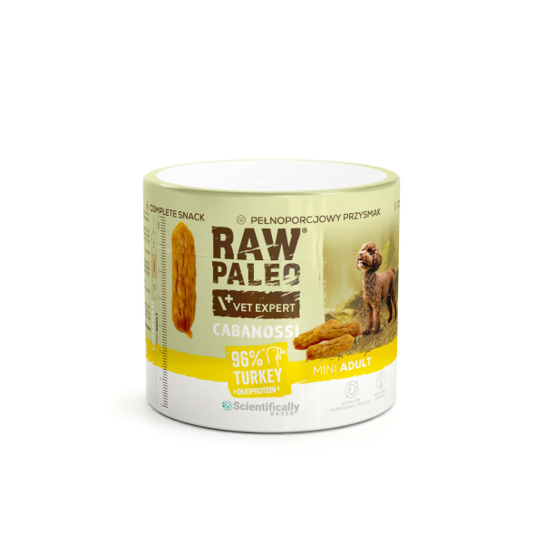 RAW PALEO Cabanossi Turkey Mini 100g - kompletná prírodná maškrta vo forme klobásky pre psa