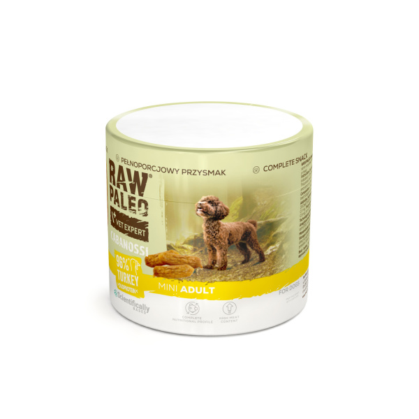 RAW PALEO Cabanossi Turkey Mini 100g - kompletná prírodná maškrta vo forme klobásky pre psa