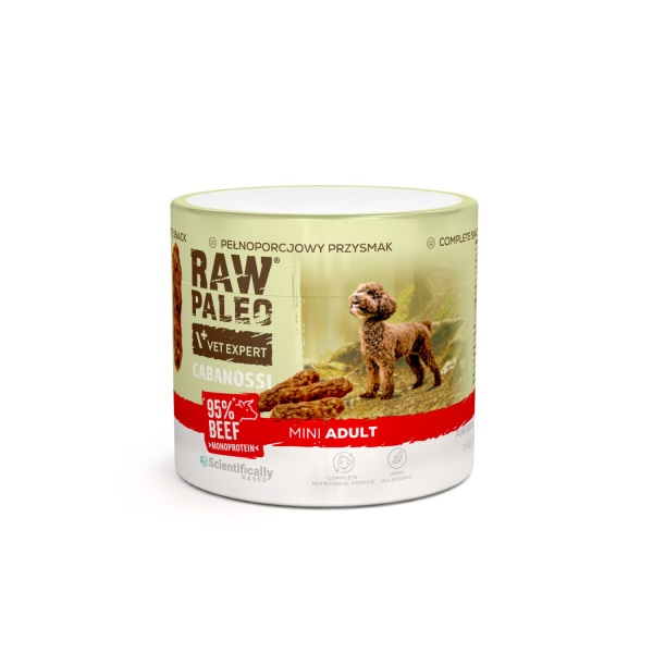 RAW PALEO Cabanossi Beef Mini 100g - kompletná prírodná maškrta vo forme klobásky pre psa