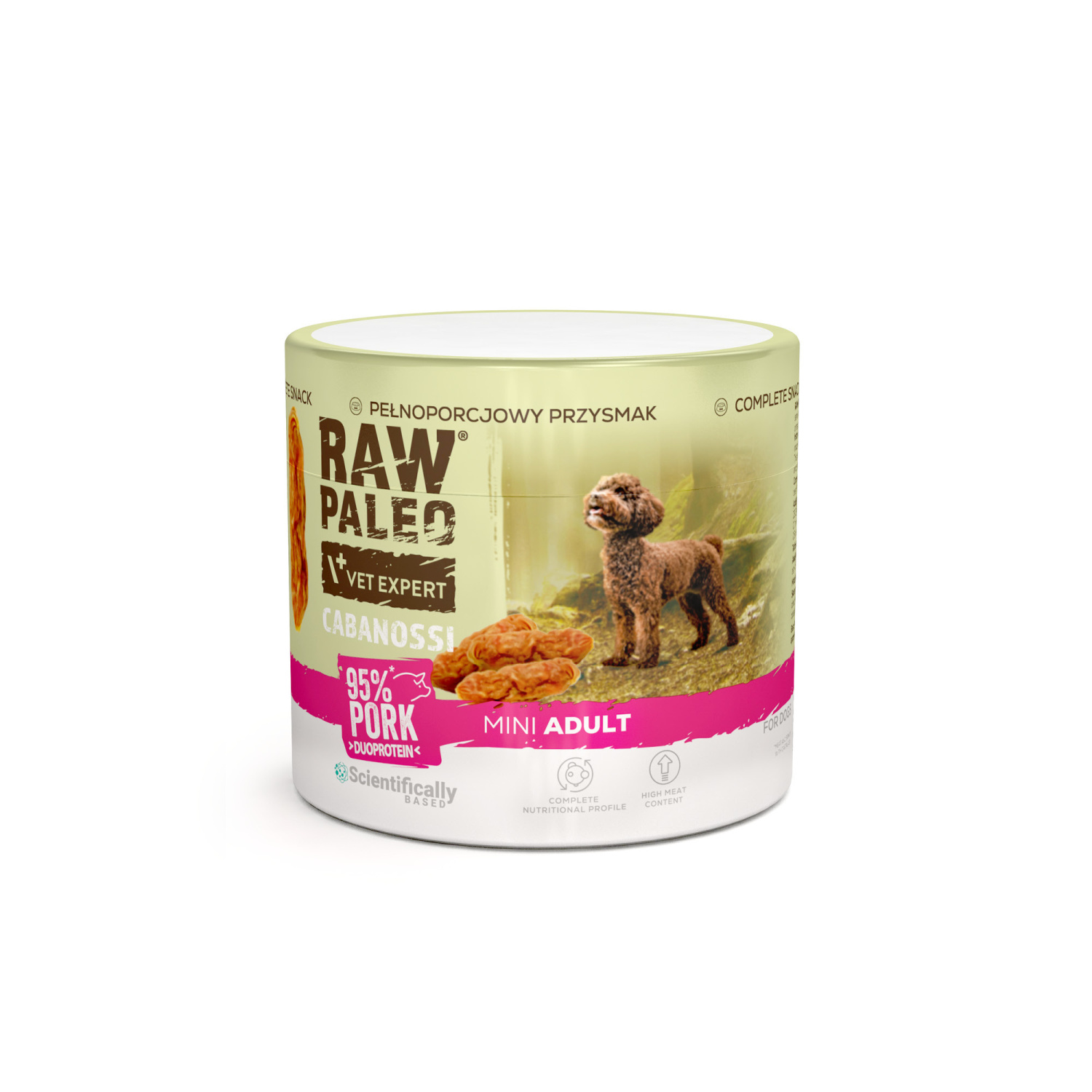RAW PALEO Cabanossi Pork Mini 100g - kompletná prírodná maškrta vo forme klobásky pre psa