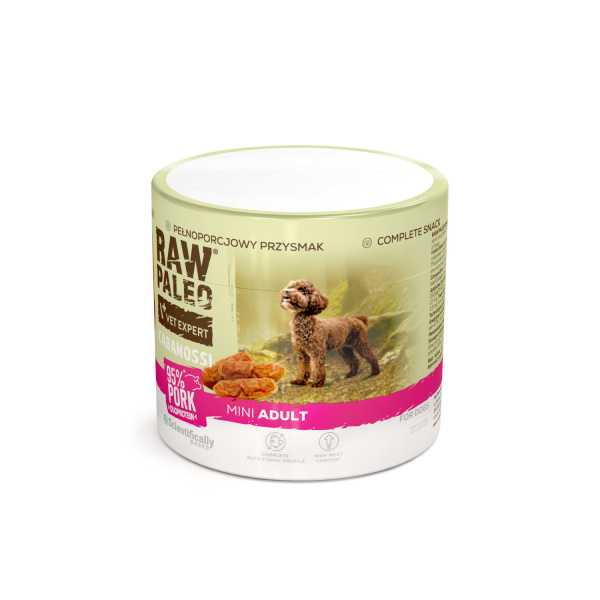 RAW PALEO Cabanossi Pork Mini 100g - kompletná prírodná maškrta vo forme klobásky pre psa