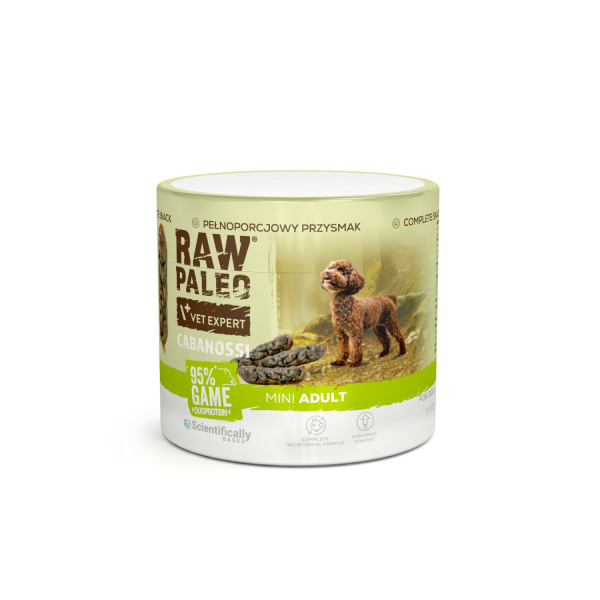 RAW PALEO Cabanossi Game Mini 100g - kompletná prírodná maškrta vo forme klobásky pre psa