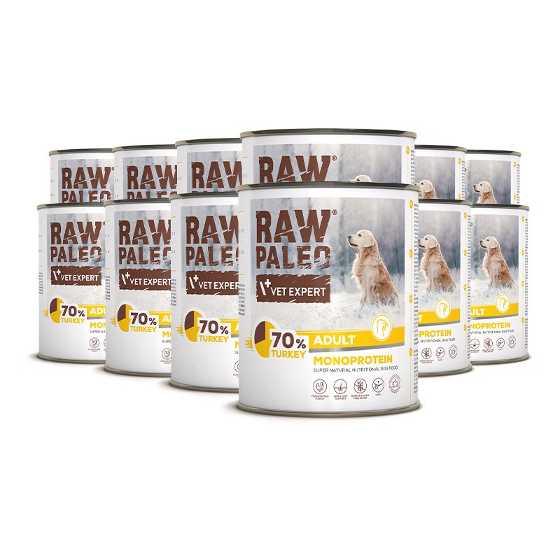 RAW PALEO ADULT DOG TURKEY 12x800g - mokré krmivo pre dospelých psov, monoproteín s morčacím mäsom